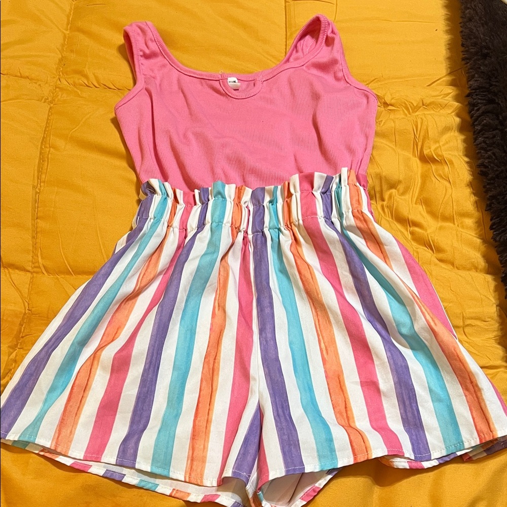 SHEIN Vibrant Pink and Striped Kids Romper